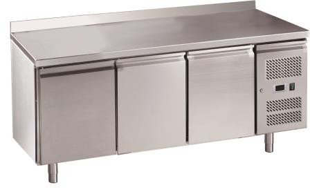 Chefs Range RC3HU 3 Door Fridge Counter with rear upturn & castors