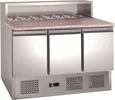 Chefs Range PSH903 - 3 Door Pizza Prep counter with granite top - 8 x 1/6gn containers