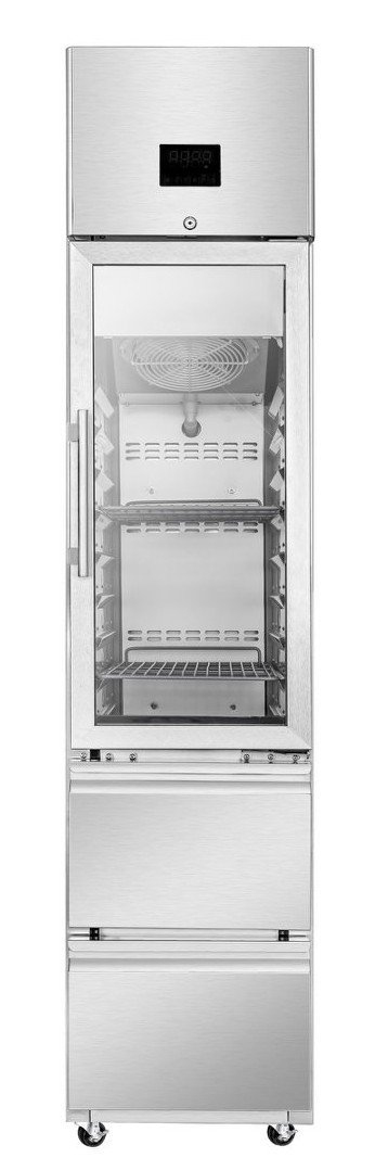 Chefs Range GN280TNVG-2D - 280ltr 1/1gn Glass door Slimline Single Door upright Fridge + 2 Drawers