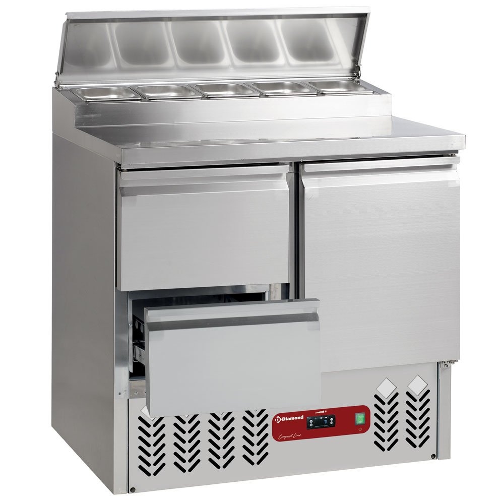 Diamond SALP2/R6_GC1/2/R6 1 Door & 2 Drawer Refrigerated Saladette Counter with Lid, 5 x 1/6 GN
