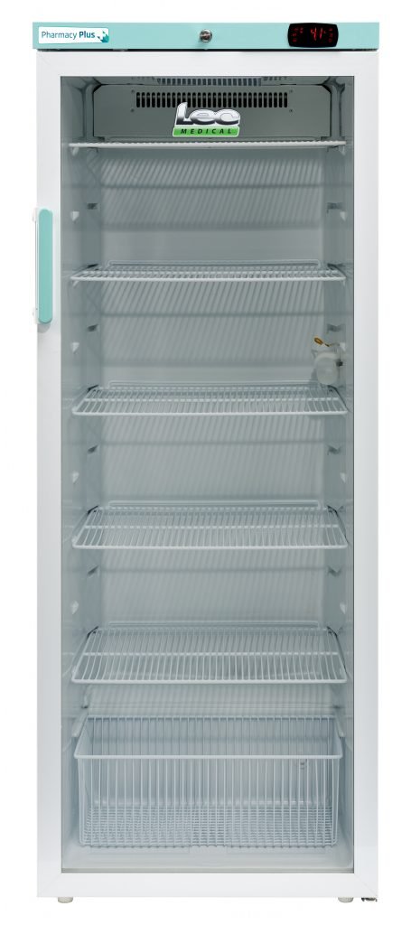LEC Medical PPGR310BT Glass Single Door Pharmacy Plus Bluetooth Enabled Upright Refrigerator, 310 Litres