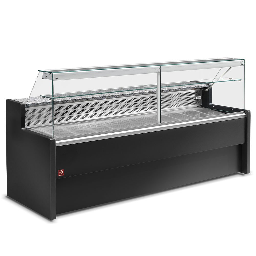 Diamond RO15/B5-R2 Black Flat Glass Serveover with Understorage, 1500mm