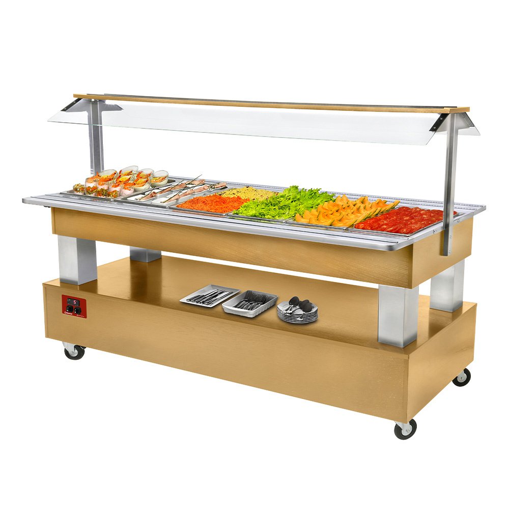 Diamond BSB/6N-D1-R2 Light Oak Wood Refrigerated Buffet Salad Bar, 6 x 1/1 GN