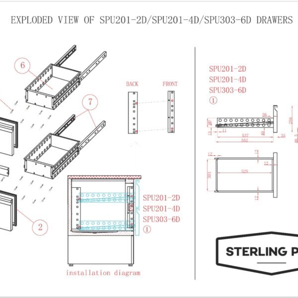 Sterling Pro Cobus SPU303-6D 6 Drawer Undermounted Counter, 368 Litres - view 5