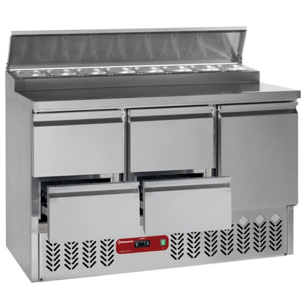 Diamond SALP3/R6_2XGC1/2/R6 1 Door & 4 Drawer Refrigerated Saladette Counter with Lid, 8 x 1/6 GN