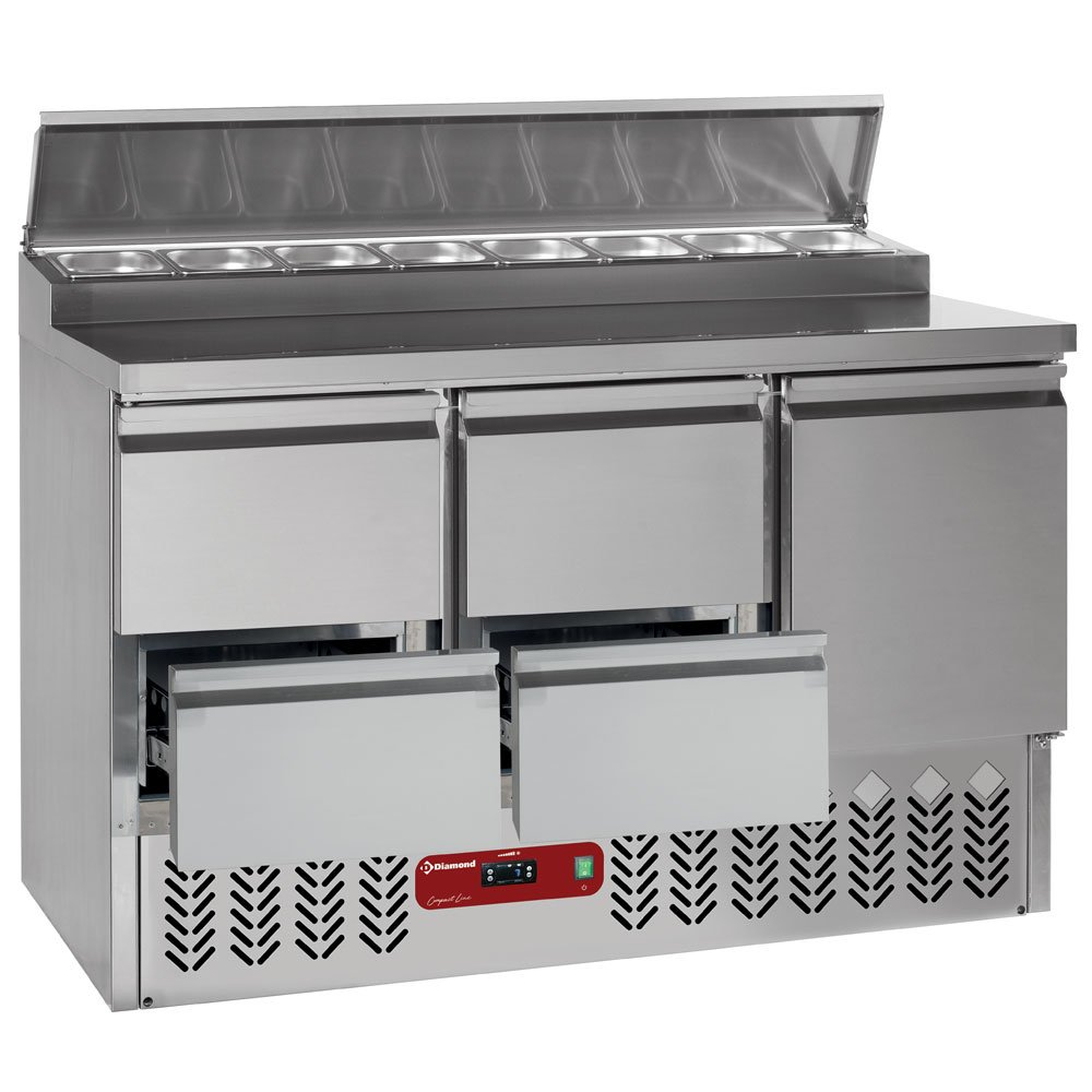 Diamond SALP3/R6_2XGC1/2/R6 1 Door & 4 Drawer Refrigerated Saladette Counter with Lid, 8 x 1/6 GN