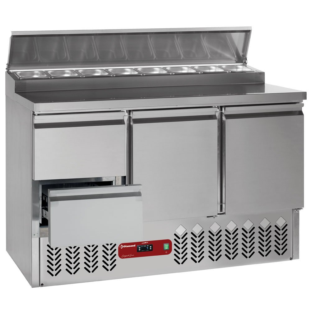 Diamond SALP3/R6_GC1/2/R6 2 Door & 2 Drawer Refrigerated Saladette Counter with Lid, 8 x 1/6 GN