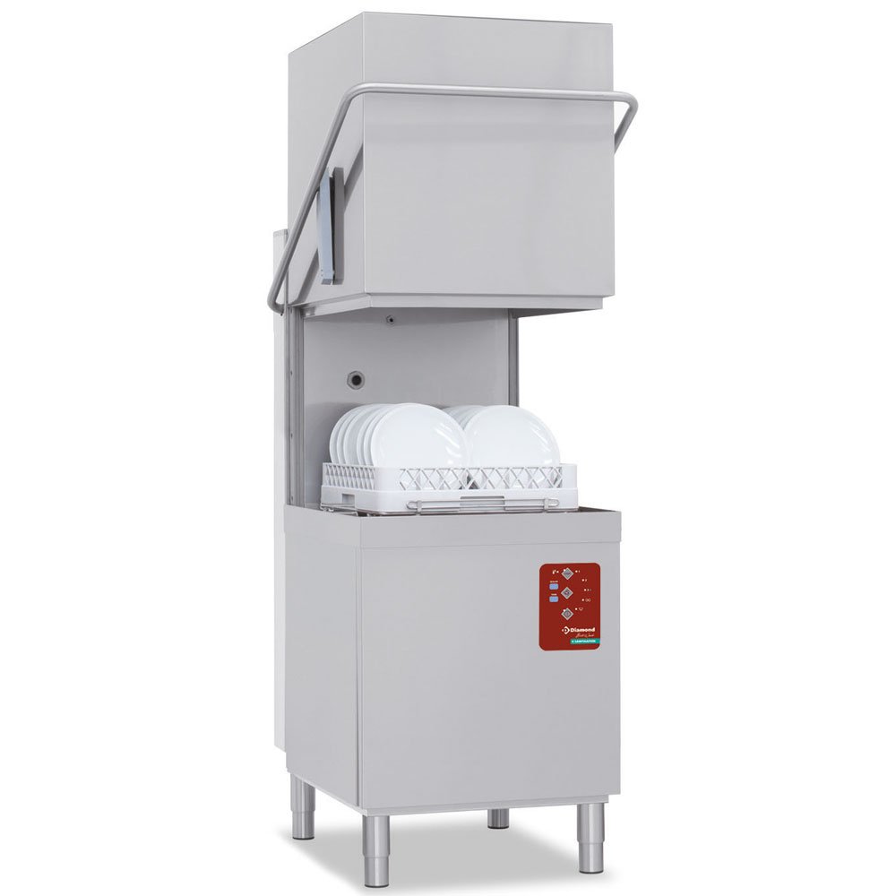 Diamond DXE8/6-AC 500mm Basket Passthrough Hood Dishwasher with Integral Softener, 18 Plate Capacity