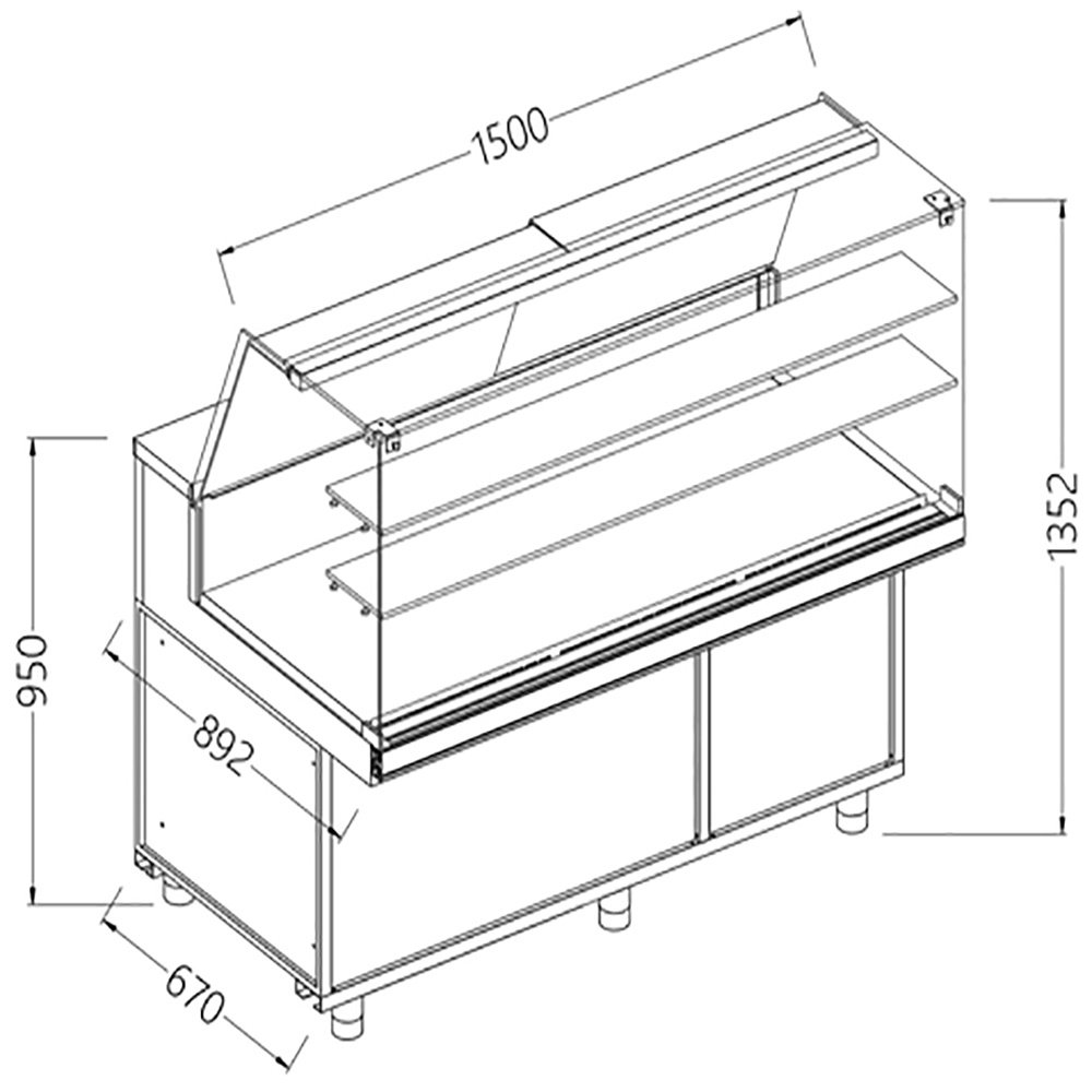 Diamond CA15XR/R Hot & Dry Patisserie Display Counter with Understorage, 1500mm