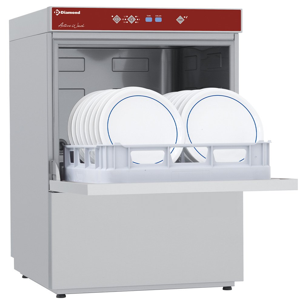 Diamond D86/6-A 500mm Basket Frontloading Dishwasher with Integral Softener, 18 Plates