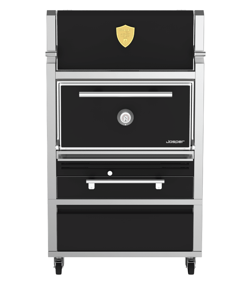 Josper HJA-PLUS-M120-HCTD medium model charcoal oven with hot cabinet, table and drawer.