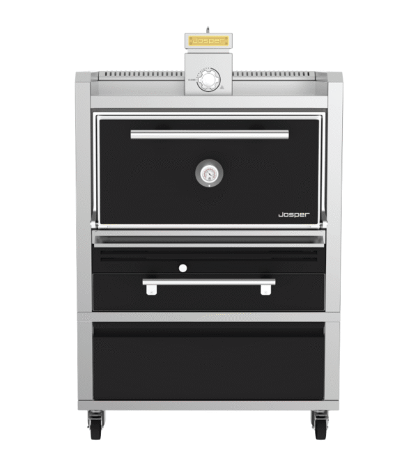 Josper HJA-PLUS-M120-TD medium model charcoal oven with table and drawer.
