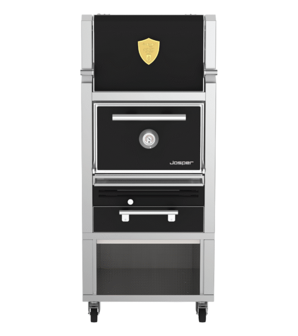 Josper HJA-PLUS-S80-HCT small model charcoal oven with hot cabinet and table.