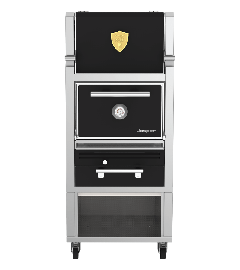 Josper HJA-PLUS-S80-HCT small model charcoal oven with hot cabinet and table.