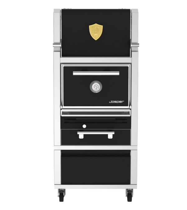 Josper HJA-PLUS-S80-HCTD small model charcoal oven with hot cabinet, table and drawer.