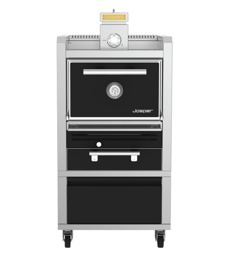 Josper HJA-PLUS-S80-TD small model charcoal oven with table and drawer.