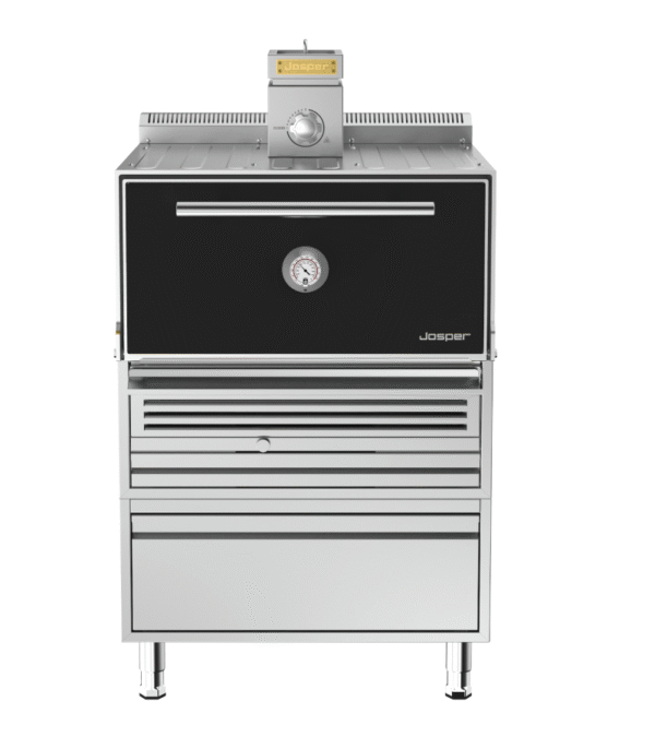 Josper HJX-PRO-L175 large model charcoal oven with table and drawer.