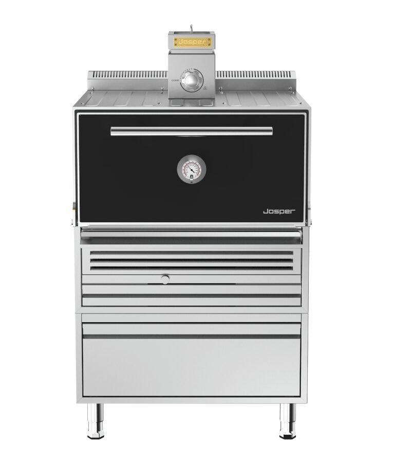 Josper HJX-PRO-L175 large model charcoal oven with table and drawer.