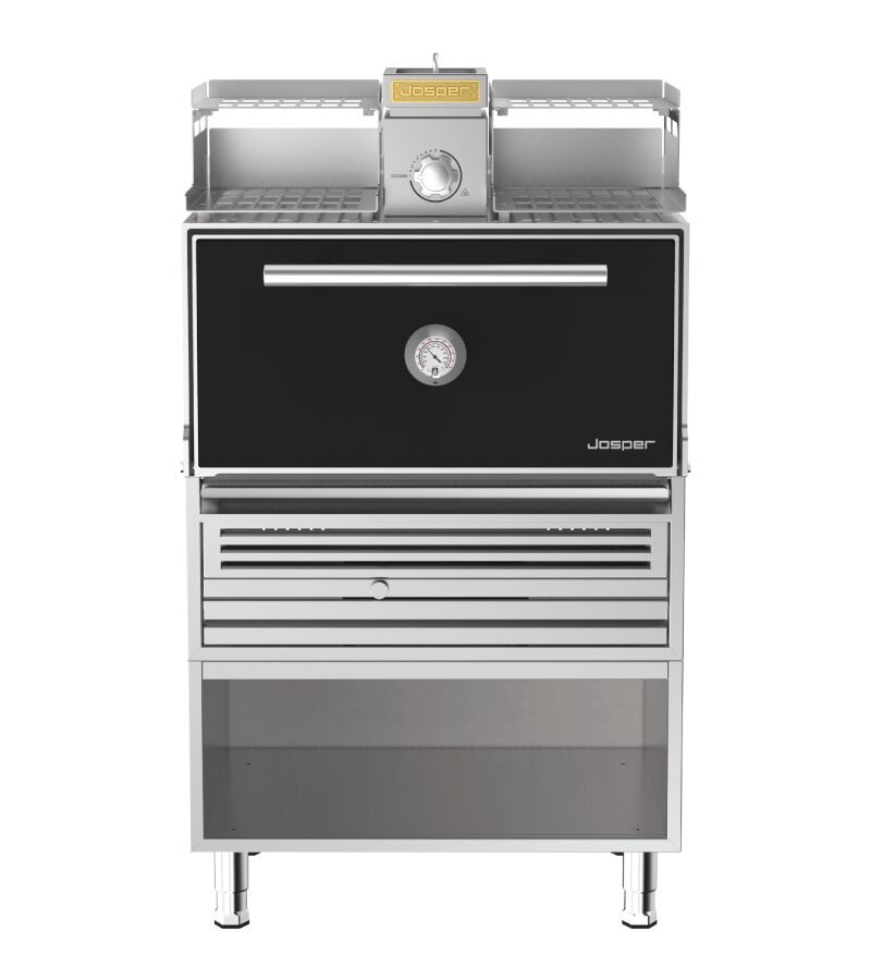 Josper HJX-PRO-M120-WT medium model charcoal oven with warmer and table.