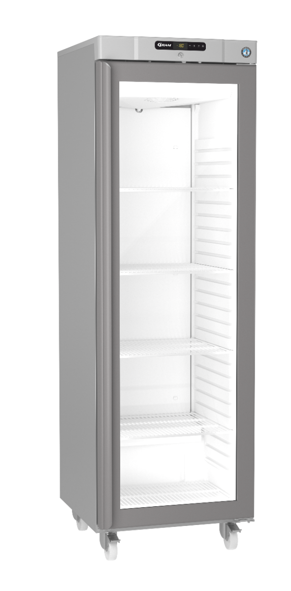 Hoshizaki Compact FG420 R-C DR G U Glass Single Door Stainless Steel Upright Display Freezer, 343 Litres