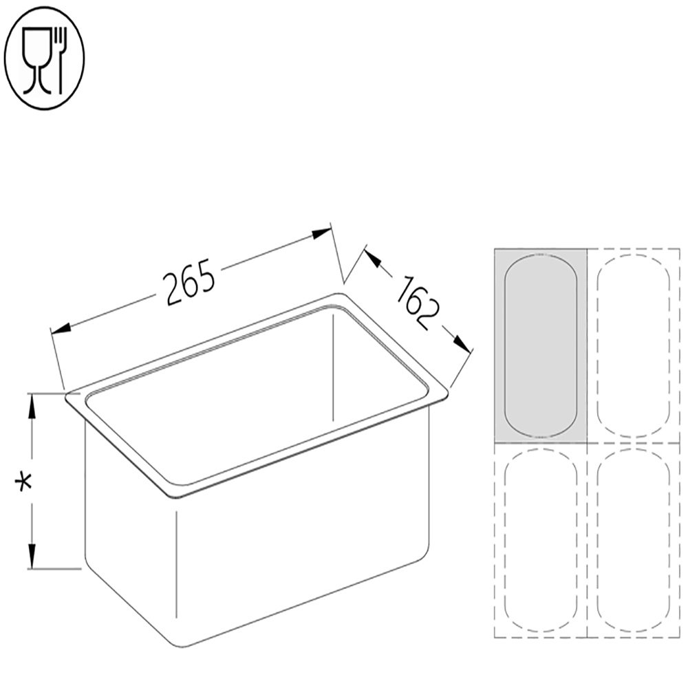 Diamond B/GN1/4-40 Gastronorm Stainless Steel Tub 1/4 H40 M