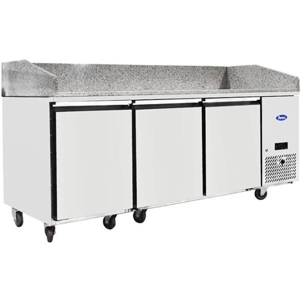 Atosa EPF3485GR + VRX2000/330 3 Door Pizza Preparation Counter Fridge with VRX Unit & GN Pans, 375 Litres