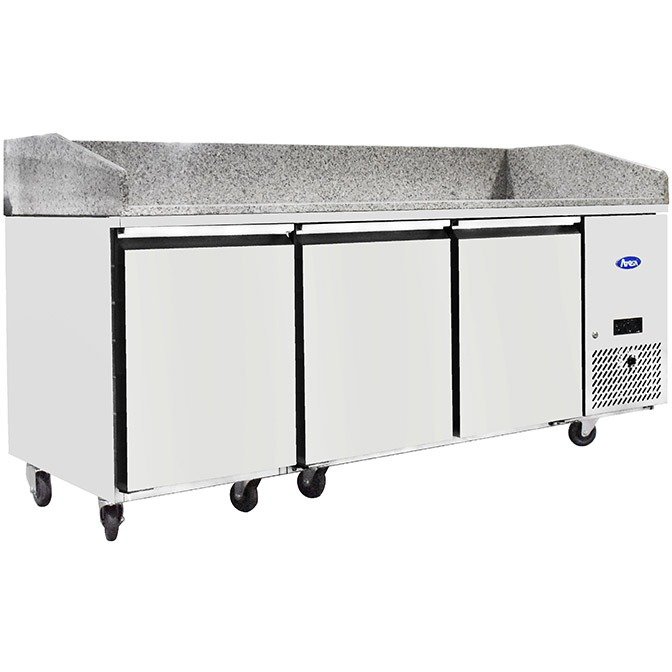Atosa EPF3485GR + VRX2000/330 3 Door Pizza Preparation Counter Fridge with VRX Unit & GN Pans, 375 Litres