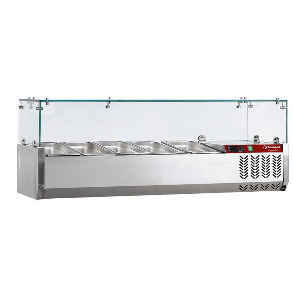 Diamond SY120/DV-R6 Stainless Steel Topping Unit with Sneezeguard, 4 x 1/3 GN