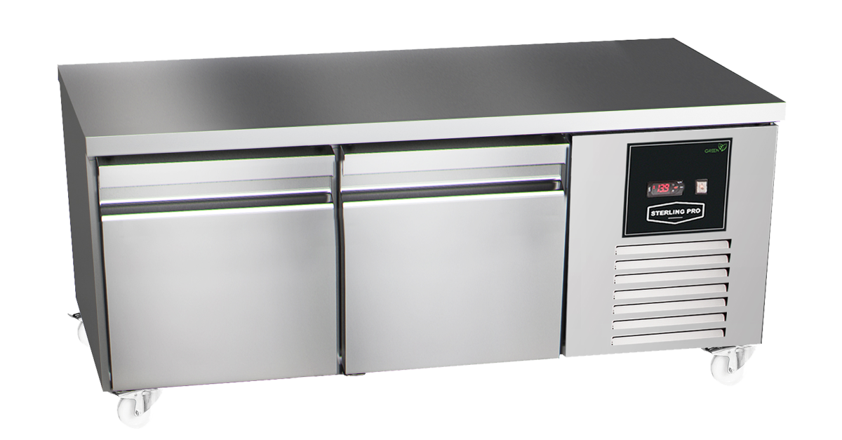 Sterling Pro Green SPI-B-135 2 Door Stainless Steel Low-Height Fridge Counter, 2 x 2/3 Drawers