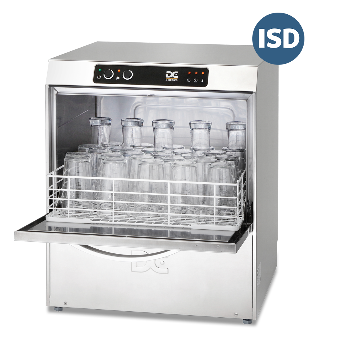DC SG50ISD Standard Range 500mm Basket Frontloading Commercial Glasswasher with Integral Water Softener & Drain Pump, 30 Pint Capacity