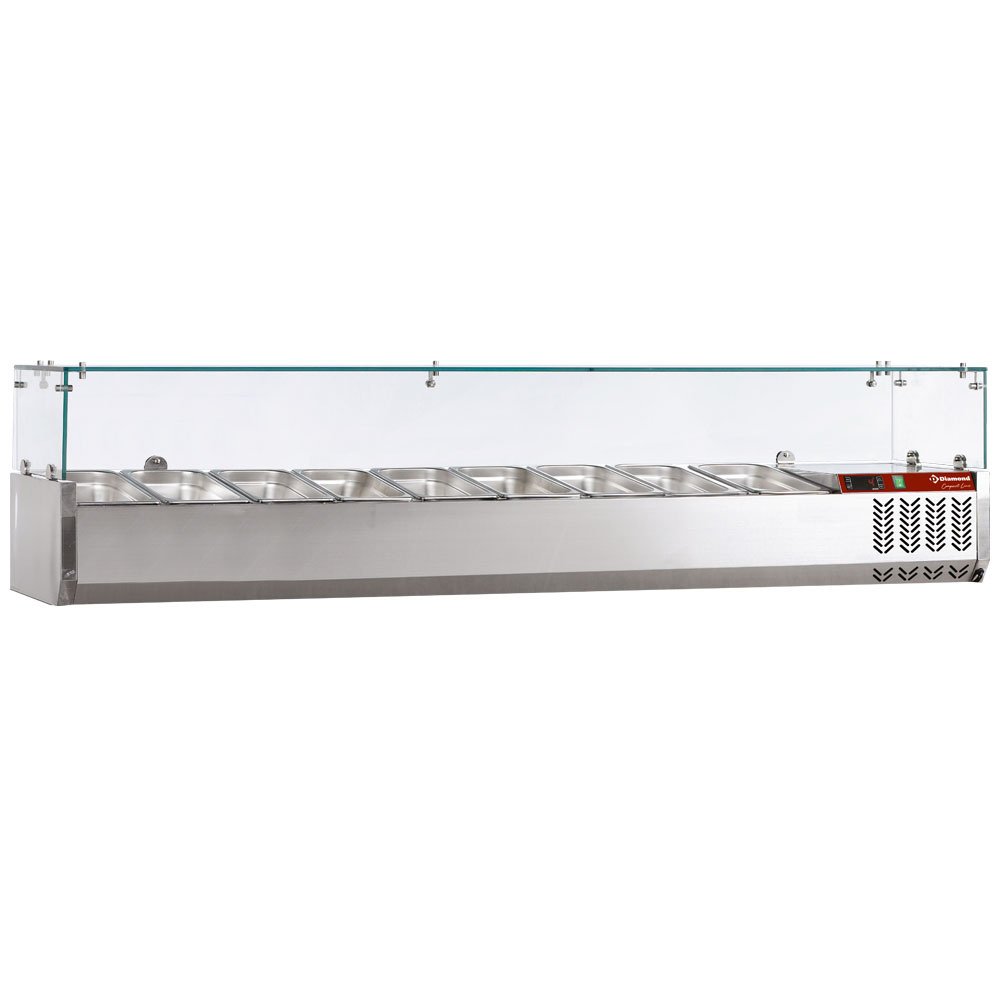 Diamond SX200/DV-R6 Stainless Steel Topping Unit with Sneezeguard, 10 x 1/4 GN