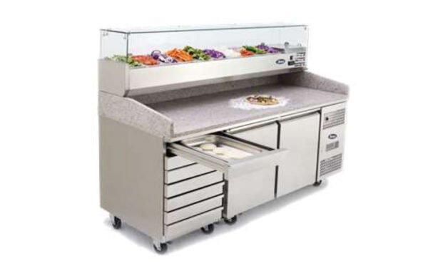 Atosa EPF3480GR + VRX2000/330 Two Door + 7 Drawer Salad Preparation Counter with VRX Unit & GN Pans, 250 Litres
