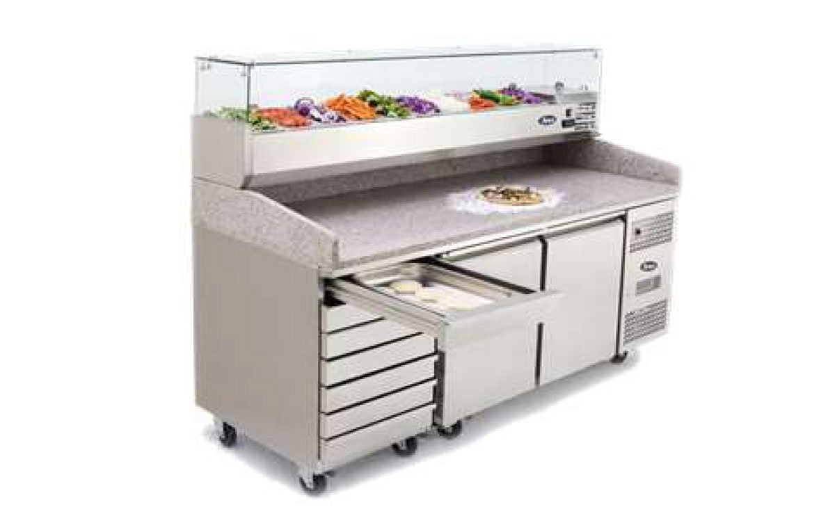 Atosa EPF3480GR + VRX2000/330 Two Door + 7 Drawer Salad Preparation Counter with VRX Unit & GN Pans, 250 Litres