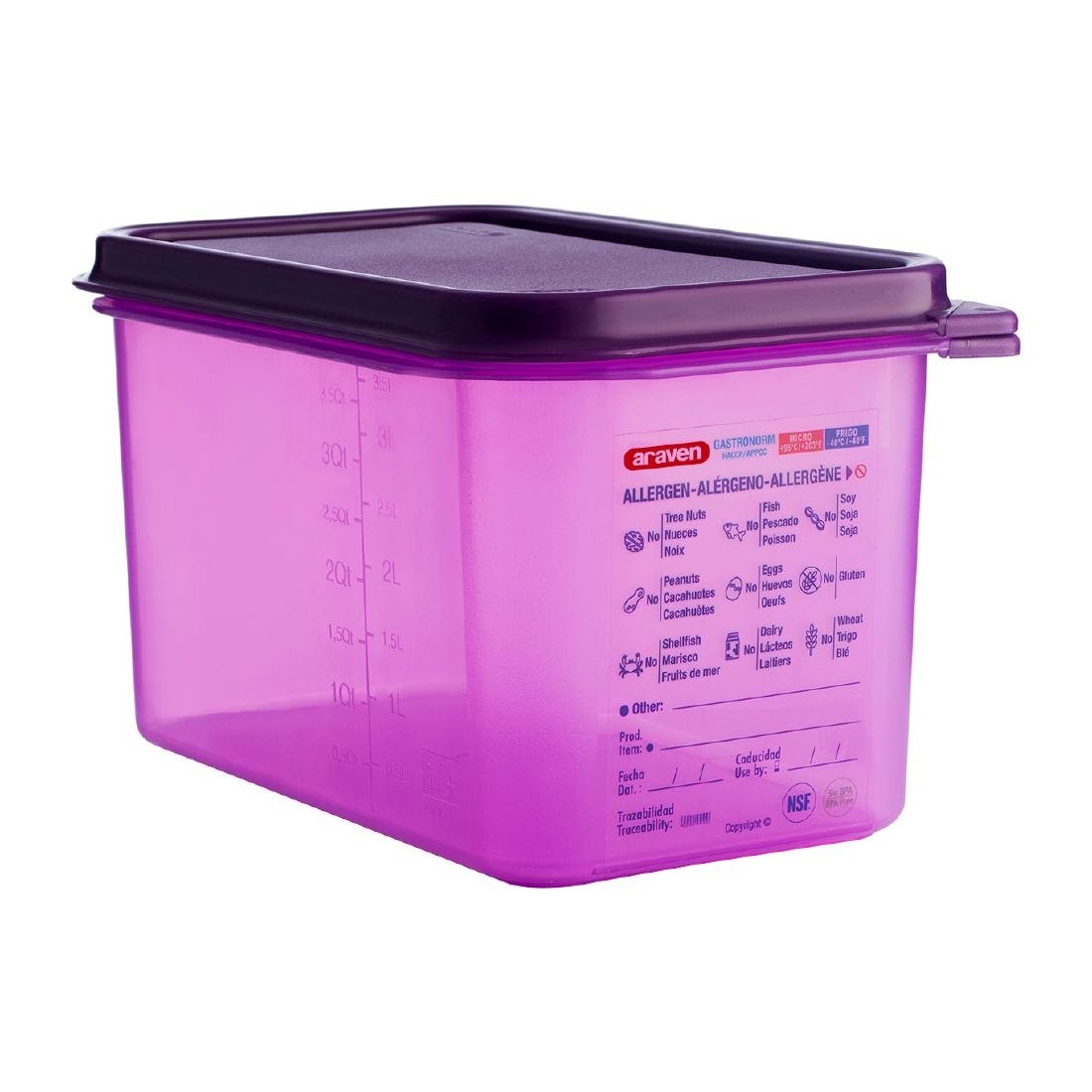 Araven Allergen Polypropylene 1/4 Gastronorm Food Storage Container Purple 4.3Ltr