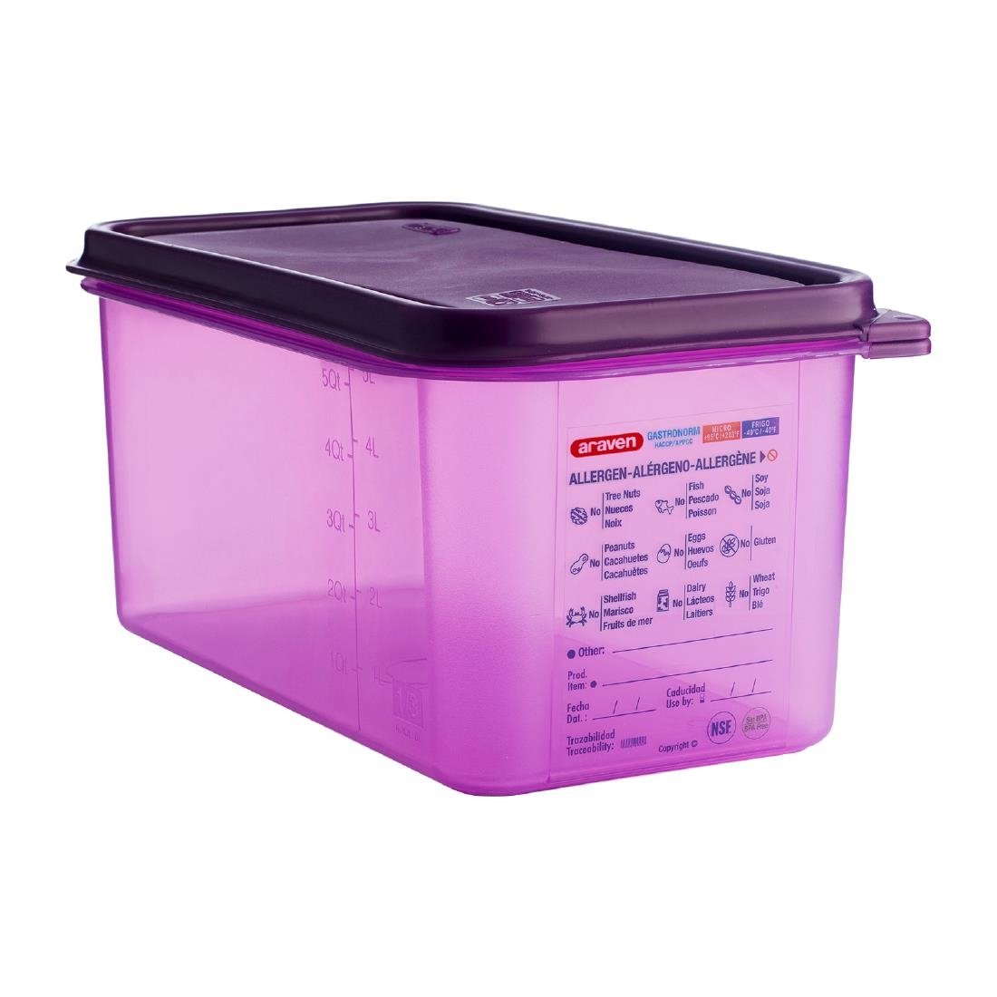 Araven Allergen Polypropylene 1/3 Gastronorm Food Container Purple 6Ltr