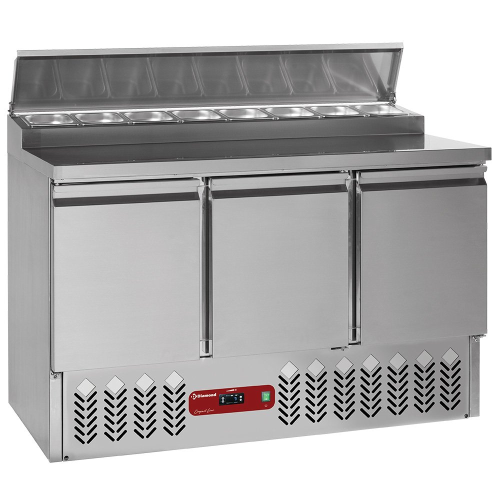 Diamond SALP3/R6 3 Door Refrigerated Saladette Counter with Lid, 8 x 1/6 GN