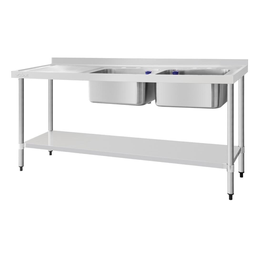 Vogue Double Bowl Sink L/H Drainer Stainless Steel - 1800x600mm 70 3/4x23 5/8"