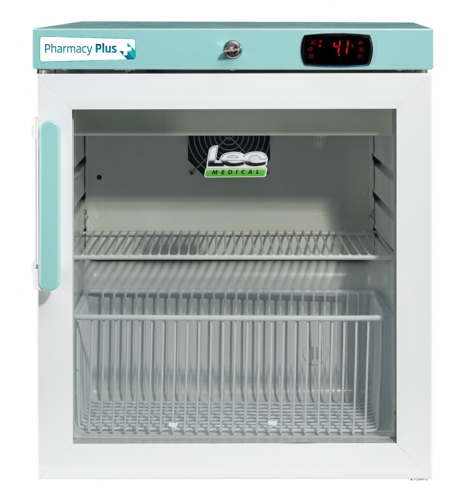 LEC Medical PPGR47BT-UK Glass Single Door Pharmacy Plus Bluetooth Enabled Countertop Refrigerator, 47 Litres