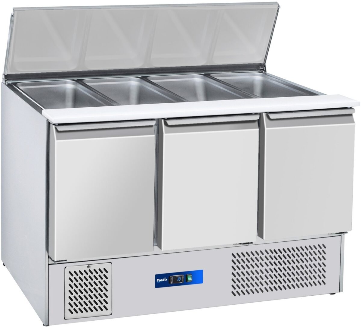 Prodis EC-3SALAD 3 Door Compact Saladette Table, 4 x 1/1 GN Topping Well