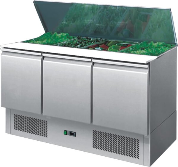 Ice-A-Cool ICE3850GR 3 Door Refrigerated Saladette Preparation Counter, 380 Litres