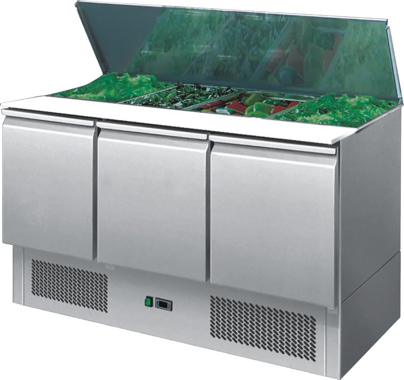 Ice-A-Cool ICE3850GR 3 Door Refrigerated Saladette Preparation Counter, 380 Litres
