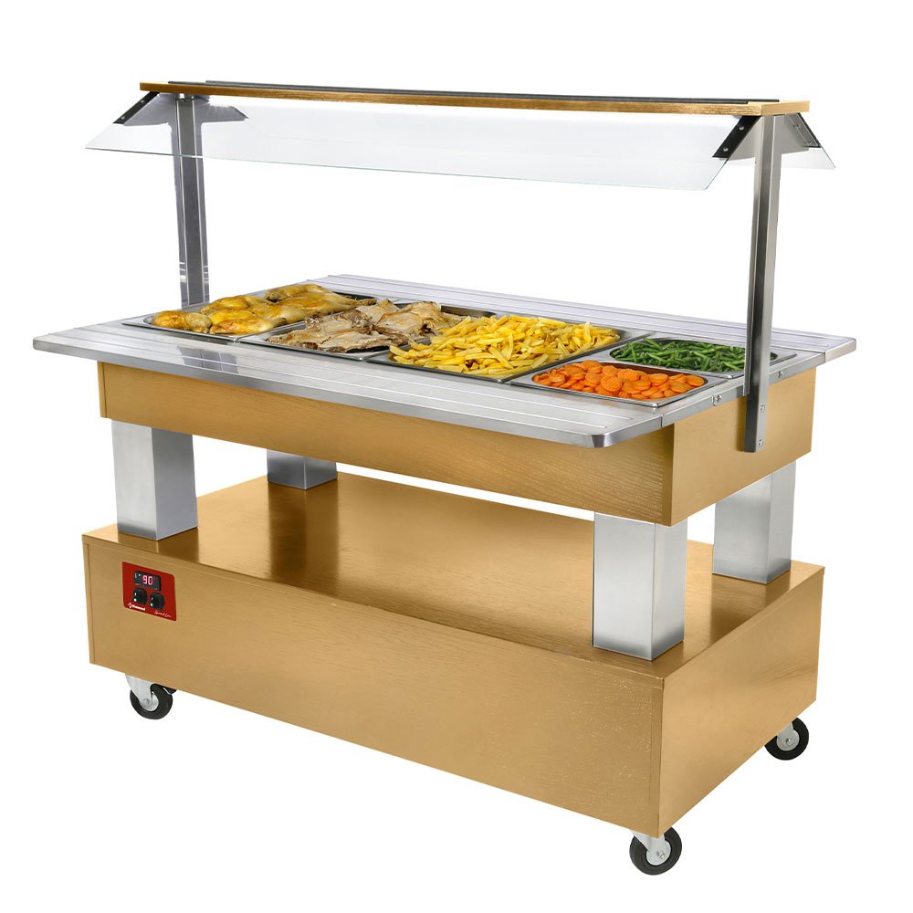 Diamond BBM/4N-D1 Wood Light Oak Warming Bain Marie Salad Bar, 4x 1/1 GN