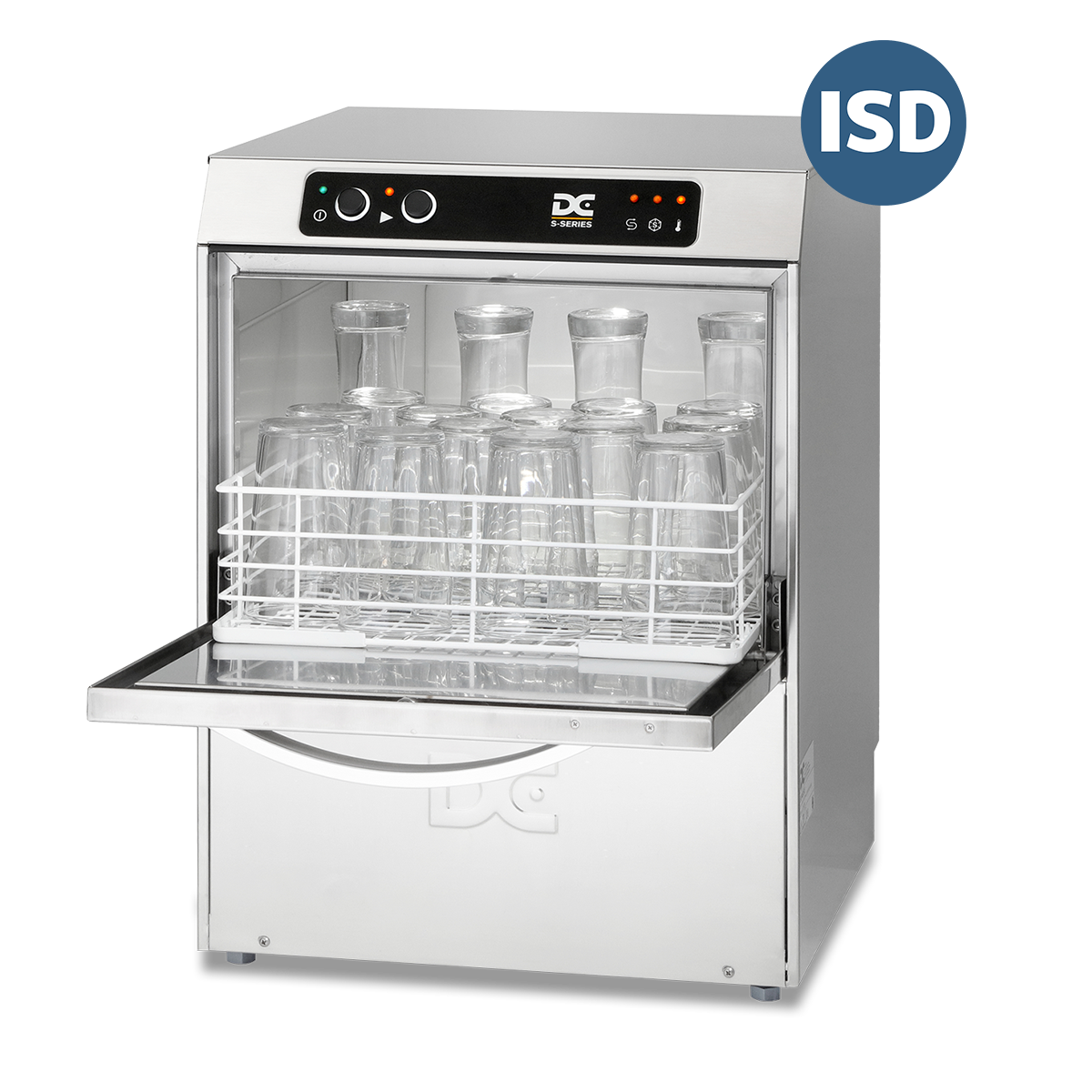 DC SG40ISD Standard Range 400mm Basket Frontloading Commercial Glasswasher with Integral Water Softener and Drain Pump, 18 Pint Capacity