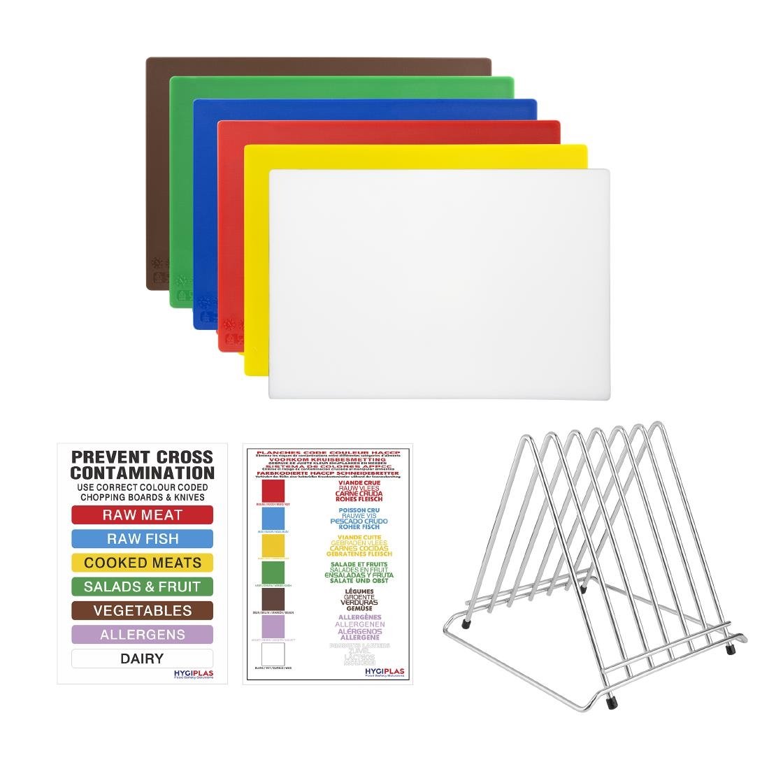 Hygiplas Low Density 6-Piece Chopping Board Set with Rack 455x305x20mm