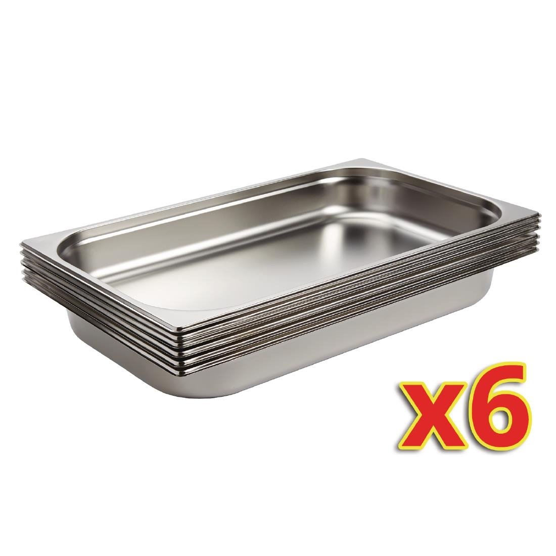 Vogue Stainless Steel 1/1 Gastronorm Trays 65mm (6 Pack)