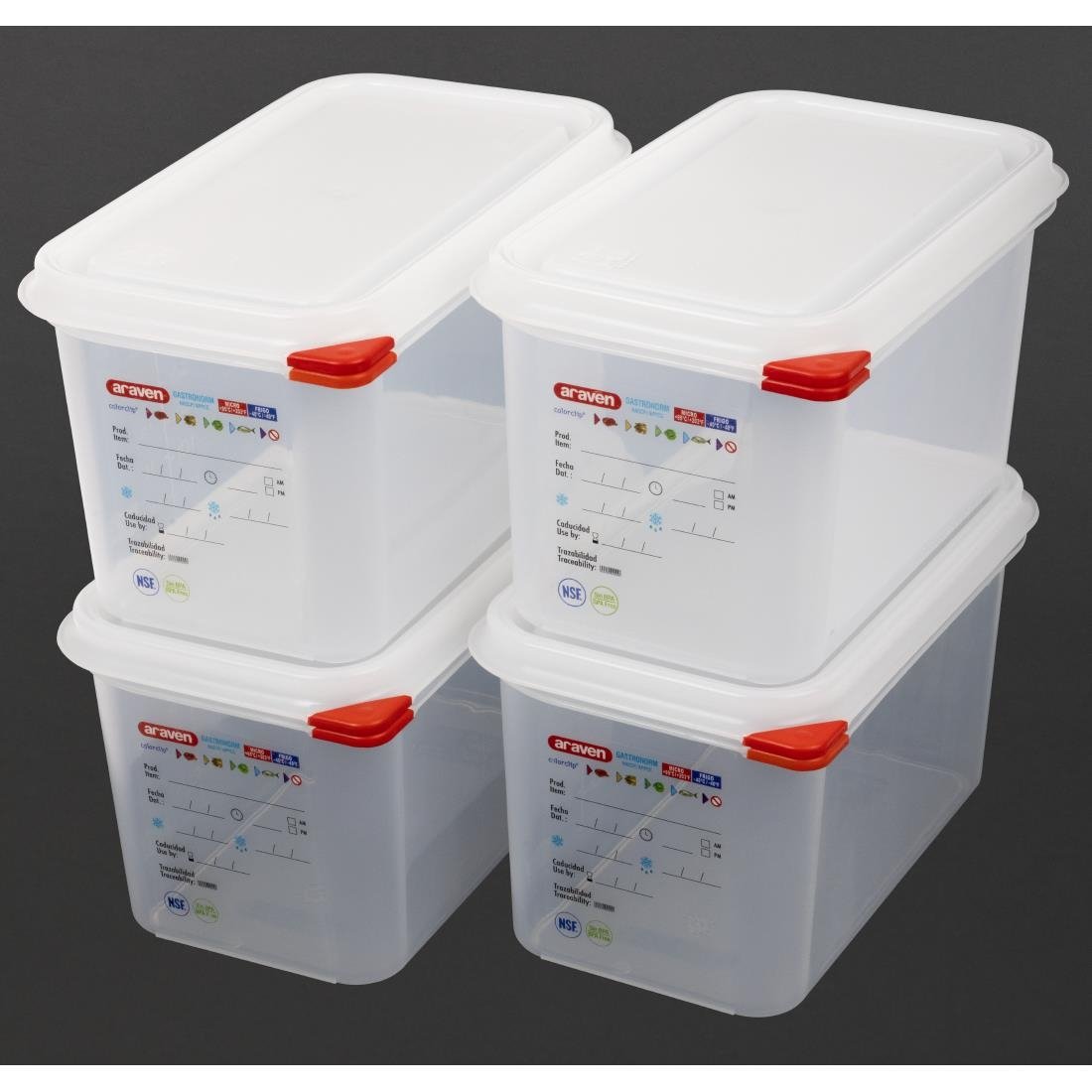 Araven Polypropylene 1/4 Gastronorm Food Containers 4.3Ltr (4 Pack)