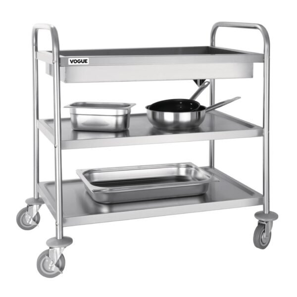 Vogue Stainless Steel 3 Tier Deep Tray Clearing Trolley - view 2
