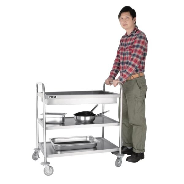 Vogue Stainless Steel 3 Tier Deep Tray Clearing Trolley - view 5