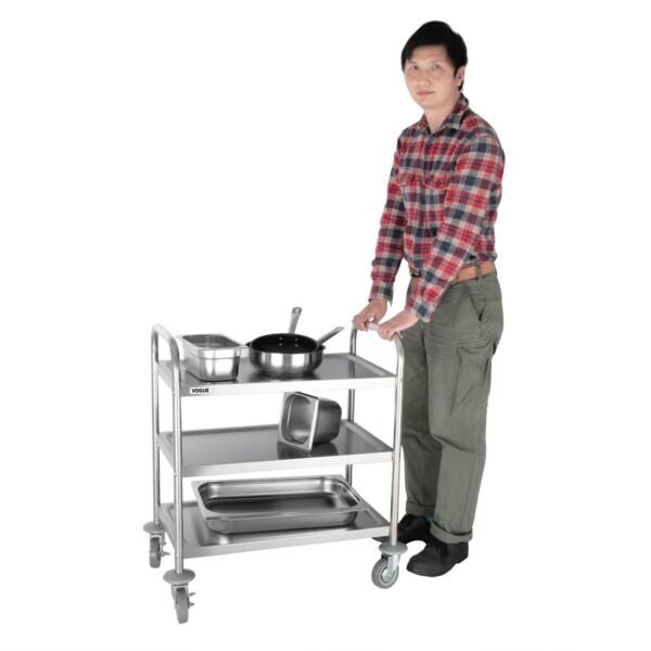 Vogue Stainless Steel 3 Tier Clearing Trolley Small - view 3