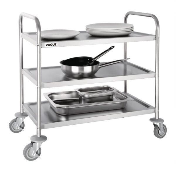 Vogue Stainless Steel 3 Tier Clearing Trolley Medium - view 2